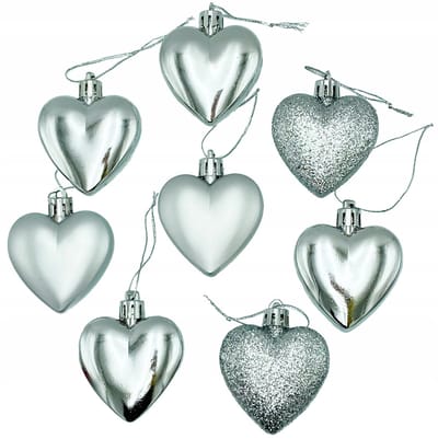 8x Zilveren Hart Kerstballen - Onbreekbaar & Decoratief