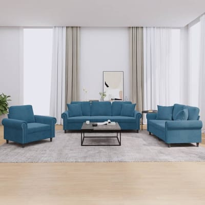 vidaXL - 3-delige - Loungeset - met - kussens - fluweel - blauw