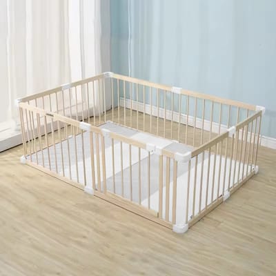 Houten Grondbox Baby & Extra Dikke Speelmat - 120x160 cm - Stabiele, Ongelakte Babybox met Deurtje - Eenvoudige Montage & Demontage (10 min)