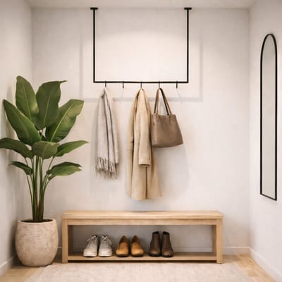 Hoya living - Kapstok 80cm - zwart metaal - met 8x leren S-haak hangers - vierkante stang 20mm - kapstok hangend