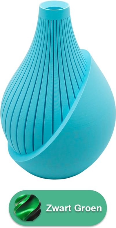 Elodie moderne vaas – Decoratieve vaas - Zwart / Groen - 3d geprinte vaas – geschikt voor droogbloemen - 20CM