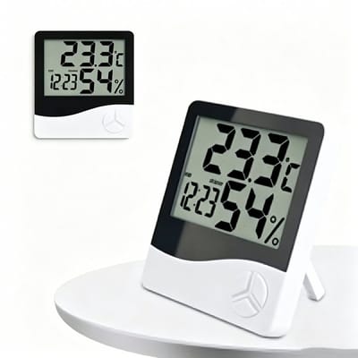 Thermometer - Digitale Binnen Thermometer & Vochtigheidsmeter – Met Klok, Wekker & Luchtvochtigheid Controle – Mini Weerstation voor Binnen & Buiten – 10x9x2cm - 1stuk