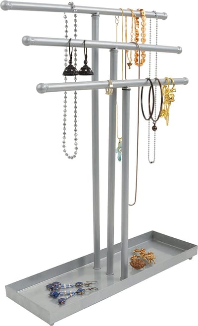 Cosensi - Dailygoody - Zilver Metalen Sieraden Display Standaard - 3-Laags Organizer - Tafeltop Boom - Hang Houder voor Kettingen en Oorbellen - Geschikt voor D..