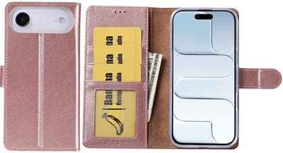 Hoesje Geschikt voor iPhone 17 Air – Arara bookcase met pasjeshouder - Rosegoud