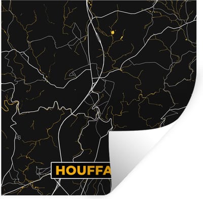 Muurstickers - Sticker Folie - Houffalize - Plattegrond - Kaart - Gold - Stadskaart - 100x100 cm - Plakfolie - Muurstickers Kinderkamer - Zelfklevend Behang XXL - Zelfklevend behangpapier - Stickerfolie