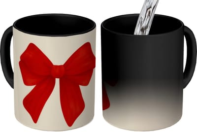 Magische Mok - Foto op Warmte Mokken - Koffiemok - Strik - Symmetrisch - Rood - Lint - Magic Mok - Beker - 350 ML - Theemok