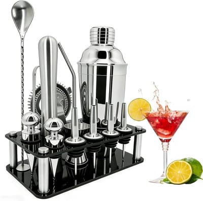 Complete 15-delige Cocktail Shaker Set van RVS met Accessoires en Receptenkaarten, Perfect voor Beginners en Professionals, Ideaal Cadeau voor Mannen en Vrouwen