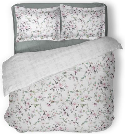LINNICK Dekbedovertrek Katoen Trail Yard - White - Dekbedovertrek 200x200/220cm - 100% Katoen - Tweepersoons - Dekbedovertrekken - Bloemen Dekbedovertrek