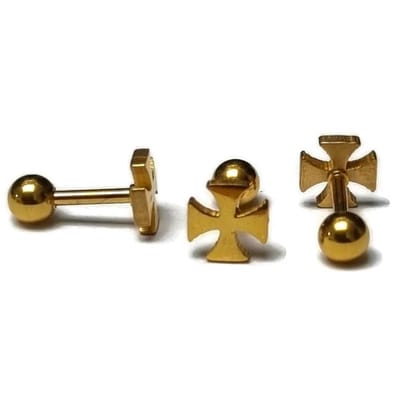 Aramat Jewels | Piercings | Kruis Helixpiercing van Goudkleurig Staal | | | |8mm | Staal | Volwassenen | Verkleurd niet