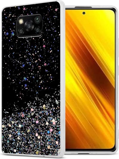 Cadorabo Hoesje geschikt voor Xiaomi POCO X3 NFC in Zwart met Glitter - Beschermhoes van flexibel TPU silicone met fonkelende glitters Case Cover Etui