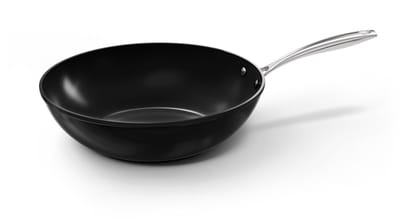 Cook & Pan Wokpan Ø 30 cm Zwart PFAS vrij - Alle Warmtebronnen - Cool Touch Handgreep - Wok Pan met 7 jaar Garantie - Krasbestendige Anti Aanbaklaag - Vaatwasserbestendig - Gas, Inductie, Elektrisch, Oven