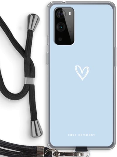 Case Company® - Hoesje met koord geschikt voor OnePlus 9 Pro hoesje met Koord - Klein Hart Blauw - Telefoonhoesje met Zwart Koord - Bescherming aan alle Kanten en Over de Schermrand