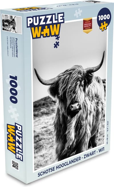 Puzzel Schotse hooglander - Zwart - Wit - Legpuzzel - Puzzel 1000 stukjes volwassenen