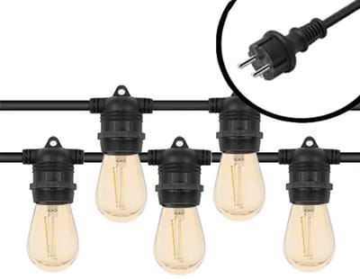 10m Arena LED Prikkabel - IP65 Lichtsnoer Buiten - koppelbaar - Vaste lampjes - inclusief 10x E27 lampen - Eco - Incl. Stekker