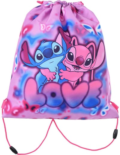 Disney Stitch Zwemtas - Gymtas - Trekkoord Rugzak - LOVE - Stitch en Angel - Roze - 31x37 cm