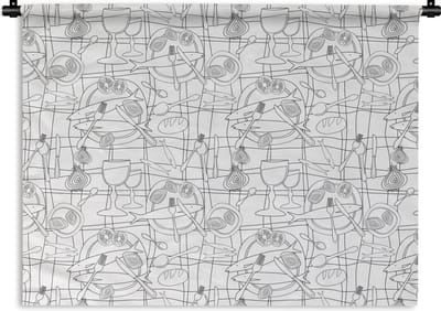 Wandkleed - Wanddoek - Vis - Patronen - Zwart Wit - 120x90 cm - Wandtapijt