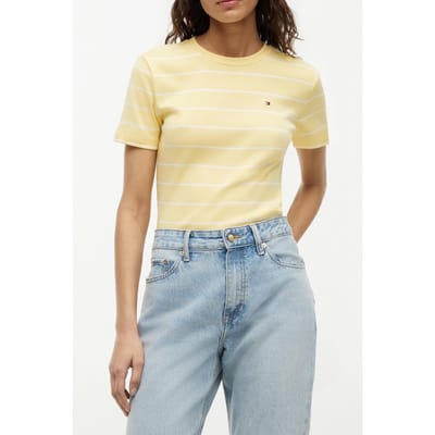 Tommy Hilfiger Slim Cody C-neck Ss Fine Citronella/ecru Größe: S | Hemden Outlet | Damen | Braun