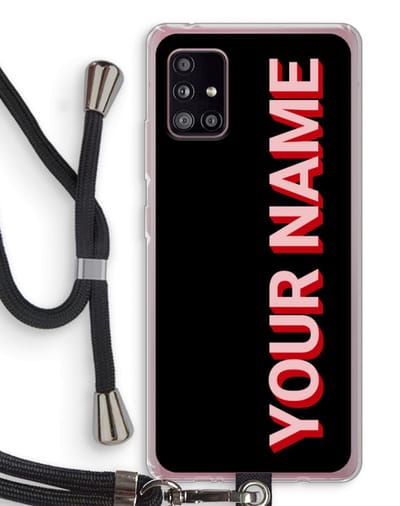 Gepersonaliseerd - Case Company® - Hoesje met koord geschikt voor Samsung Galaxy A51 5G hoesje met Koord - Namecase - Telefoonhoesje met Zwart Koord - Bescherming aan alle Kanten en Over de Schermrand