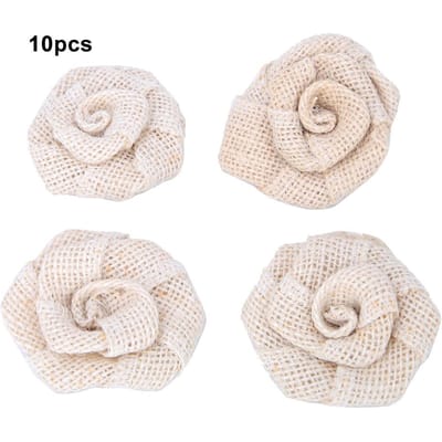 10PCS Fleurs en Jute Faites à la Main Décoration de Mariage Fête en Toile de Jute Accessoires Vêtements DIY (Beige) beige