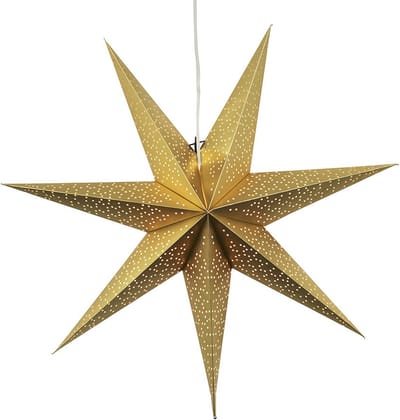 Star Trading Grote papieren ster 'Dot', goud, 7-puntig, gatenpatroon, netvoeding, E14-fitting, Ø 70 cm
