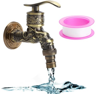 Dailygoods- Waterkraan Antiek Drakendesign - Buitenkraan 1/2 Inch - Wandmontage - Robuuste Zinklegering - Decoratieve Messing Look - Duurzaam en Corrosiebestendig
