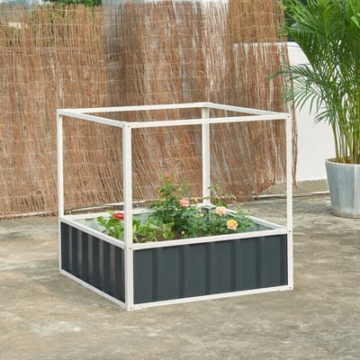 Moestuinbak met net Alblasserdam met 1 paar handschoenen 90x90x88 cm antracietgrijs [en.casa]