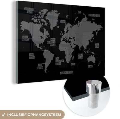 ® Glasschilderij 180x120 cm - Schilderij acrylglas - Wereldkaart - Paars - Simpel - Foto op glas - Muurdecoratie woonkamer - Wanddecoratie slaapkamer - Schilderijen
