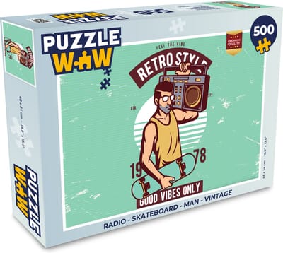 Puzzel Radio - Skateboard - Man - Vintage - Legpuzzel - Puzzel 500 stukjes