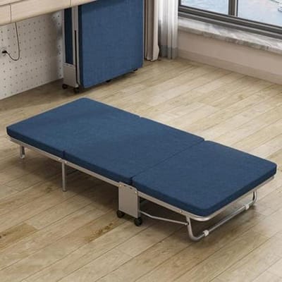 Vouwbed met matras - Opklapbed logeerbed - Gastvrijheid thuis - Versterkt metalen frame - 70 cm breed - Blauw