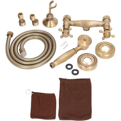 Antiek Messing Badkamer Douchekraan Systeem Handdouche Douchekop Wandmontage Kruisgreep beige