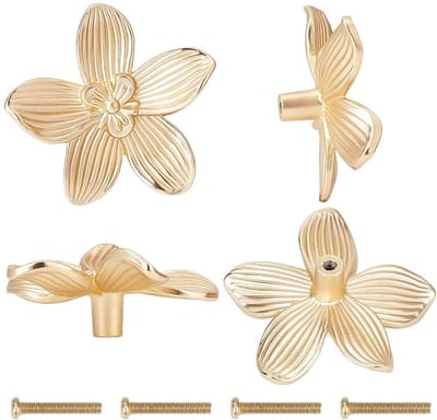 ONF3 - Gouden Bloemladeknoppen - Keukenkast Handgreep - Creatief Design - 4 Stuks - Meubelaccessoires - Ideaal voor Dressoir en Kast - Zinklegering