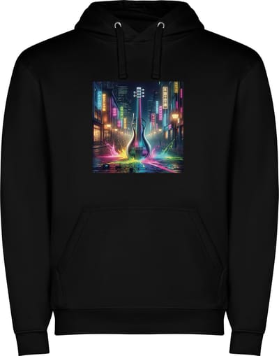 Zwarte unisex hoodie met “ Kleurrijke Electrische Gitaar – Muziekinstrument – Muziek “ Print Full Color Color merk Roly maat S