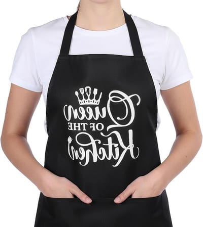 Grappige gepersonaliseerde zwarte polyester BBQ schort voor vrouwen met verstelbare zakken, ideaal als cadeau voor kookliefhebbers