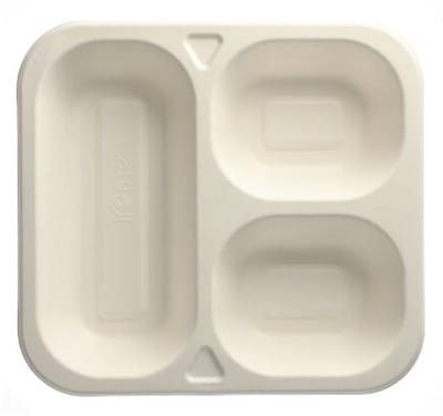 PAPSTAR Menubakken topseal, suikerriet 3-vaks 1350 ml 4,2 cm x 24,5 cm x 26,5 cm wit - 200 Stuks (4x50)