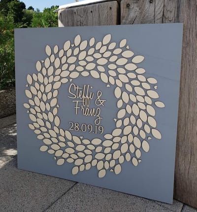 Gepersonaliseerd Houten Gastenboek Alternatief met Krans Design - Uniek 3D Exemplaar