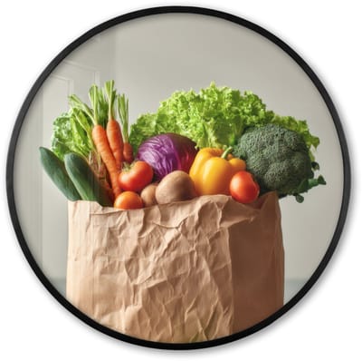 Poster in lijst Rond - Fotolijst 60x60 cm - Posters - Papieren - Boodschappen - Groente - Kleurrijk - Ronde posterlijst zwart - Decoratie - Wanddecoratie woonkamer - Muurdecoratie slaapkamer