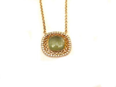 model Vintage vierkant collier in zilver roze verguld groenblauw