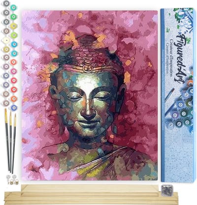 Figured'Art Schilderen op Nummer Volwassenen canvas Geschilderde Boeddha - Handwerk acrylverf Kit DIY Compleet - 40x50cm met DIY houten lijst