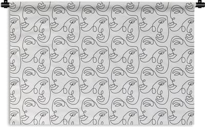 Wandkleed - Wanddoek - Line Art - Patronen - Zwart Wit - 180x120 cm - Wandtapijt