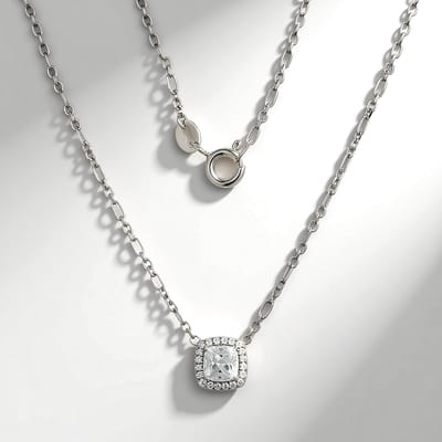 Cavill - Zilveren Halsketting - 925 Sterling Zilver - Witte Topaas 0,499 ct Antiek Kussen & Nigeriaanse Zirkonia's - Elegante 45 cm Ketting