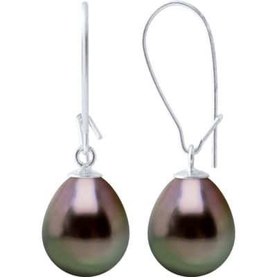 Oorbellen Echte Gecultiveerde Tahiti Parel Peper 9-10 mm