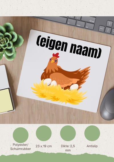 Akyol - kip met nest met eigen naam Muismat - Kippen - kippen liefhebbers - iemand die houdt van kippen - verjaardag - cadeau - kado - 23 bij 19 cm