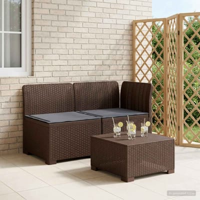 vidaXL - Twee-zits - Tuin - Sofa - met - Kussens - Rieten - Look - 2-zits - PP - Bruin