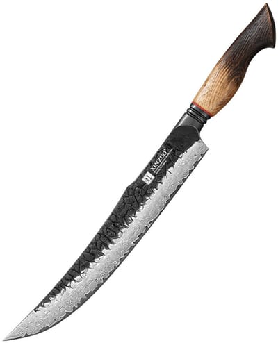 XinZuo Vleesmes 25.5cm Damascus – X06 Mo Series – 25.5 cm – Gebrand Eiken Handvat – Professioneel Keukenmes
