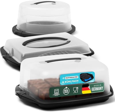 Novaliv taarttransportdoos set van 3 ronde, vierkante en rechthoekige grote opbergdozen met deksel taart taart dessert, feestdoos container taarttransportdoos taartcontainer transportcontainer