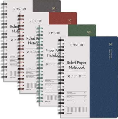 A5 Lijnnotitieboek (4 Stuks) - 640 Pagina's, Spiraalgebonden, Wirebound, Waterdichte PVC Kaft