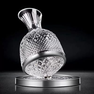 ZYLARO Luxe Wijnkaraf, Draaiende decanteerkan, 1.5L, Luxe kristal wijn Karaf, met kristallen basis, Decanteer, beste cadeau
