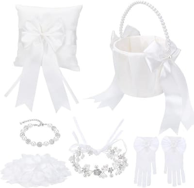 Bloemenmeisjes Mand Set - Bruiloft Accessoires - Bruiloft Decoratie - Compleet Inclusief - 6 Delig - Wit