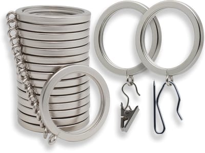 Gordijnringen met Stille Nylon Inzetstukken voor Standaard Gordijnen - 1,5 Inch Binnendiameter - Set van 18