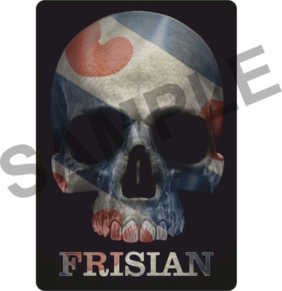 2x Fryslan skull sticker - tekst 'frislan' met skull - friese vlag, 9x13cm